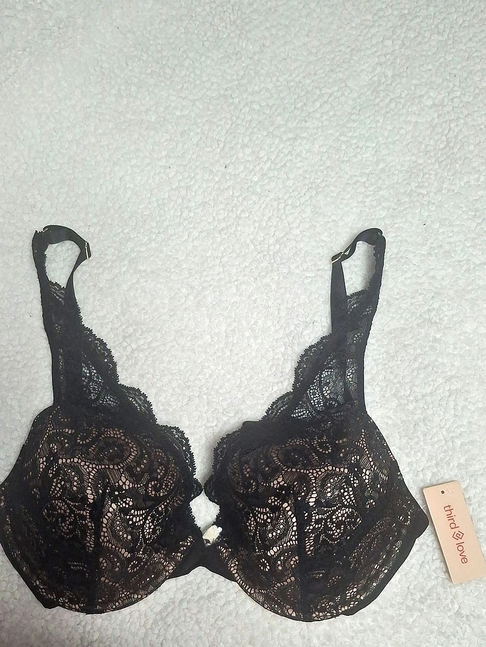 Third Love All Day Lace Plunge Bra 36D in Black NWT
